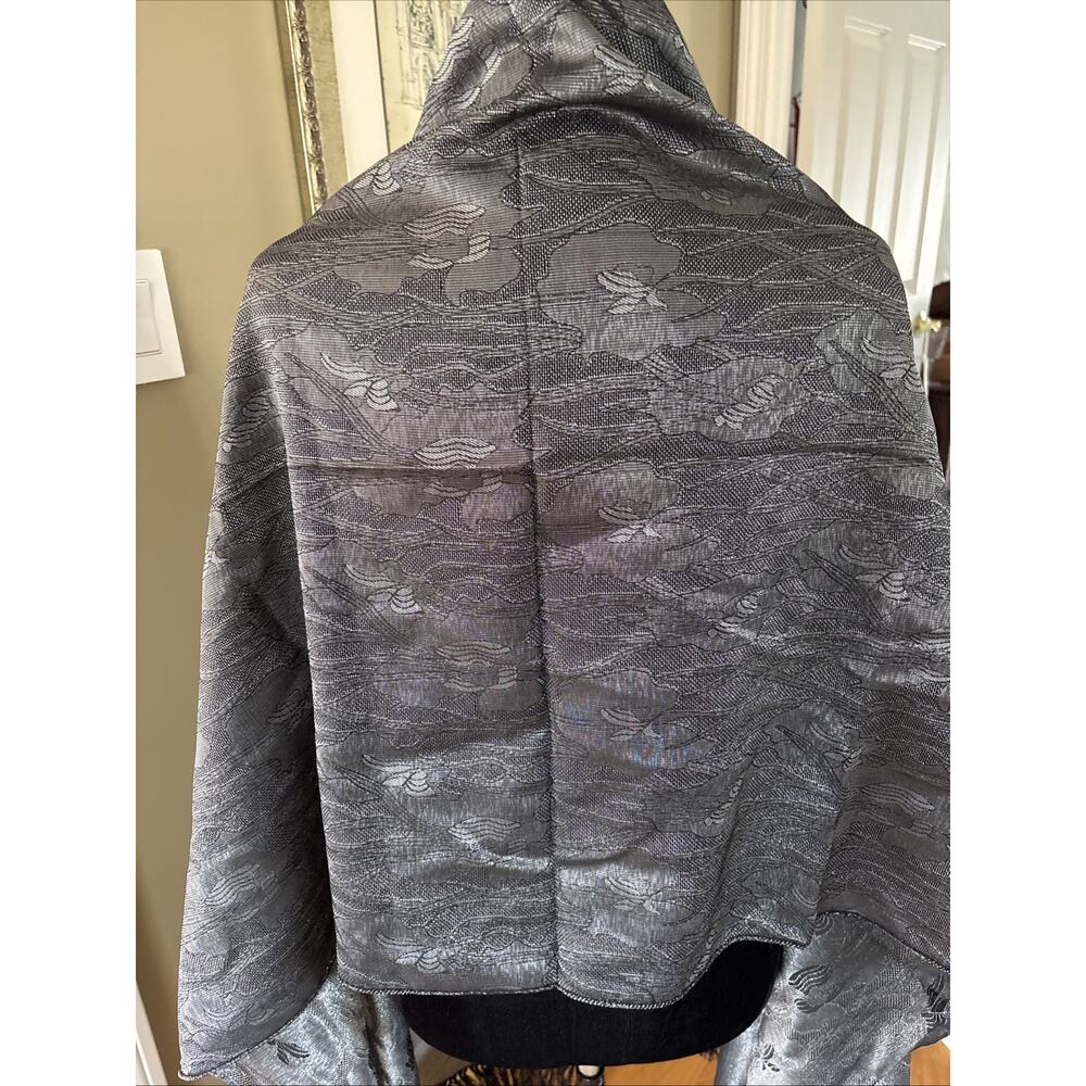 Salvatore Ferragamo Scarf Shawl Wrap Head Covering Black silver silk blend 80X26 - Picture 7 of 15